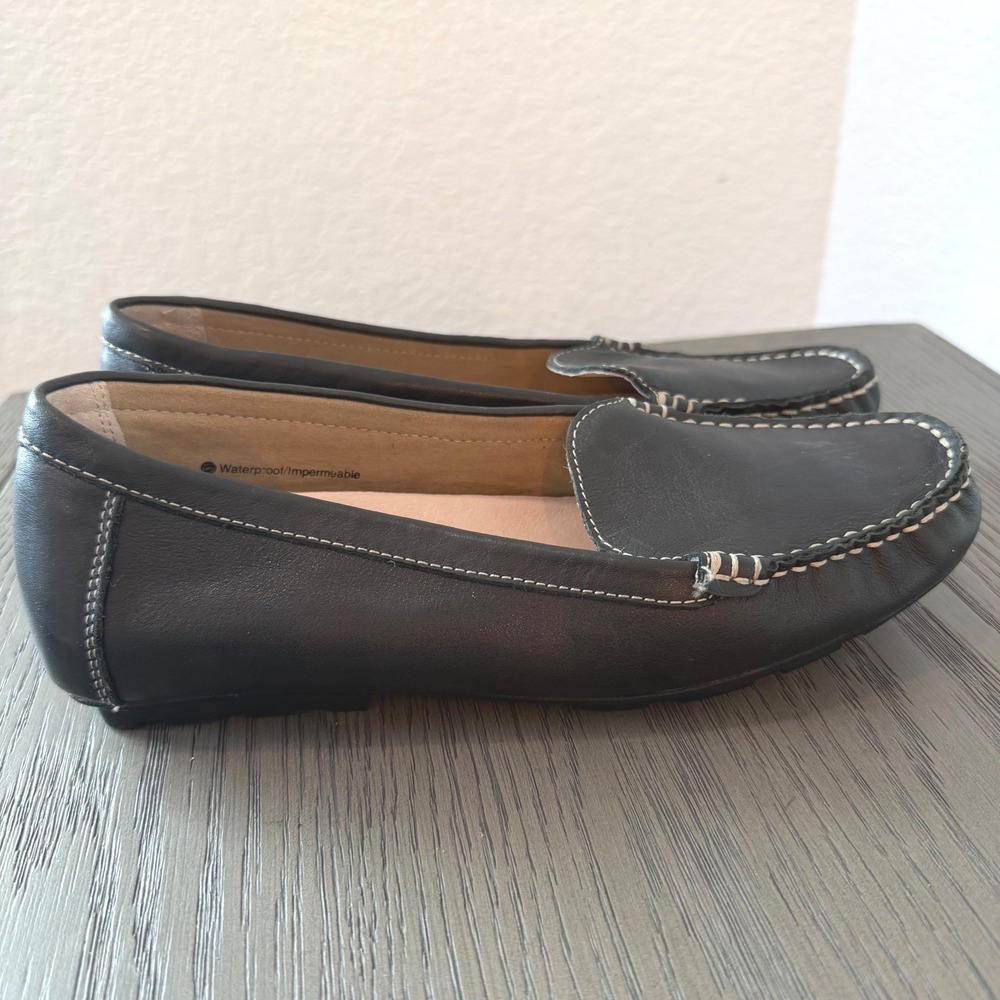 Blondo Waterproof Black Leather Loafers Driving Mocs Womens 7.5M Preppy Luxury